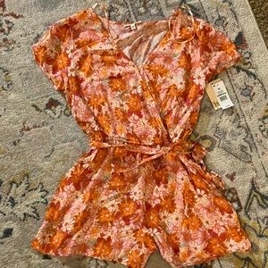 Bebop bright orange floral romper XL